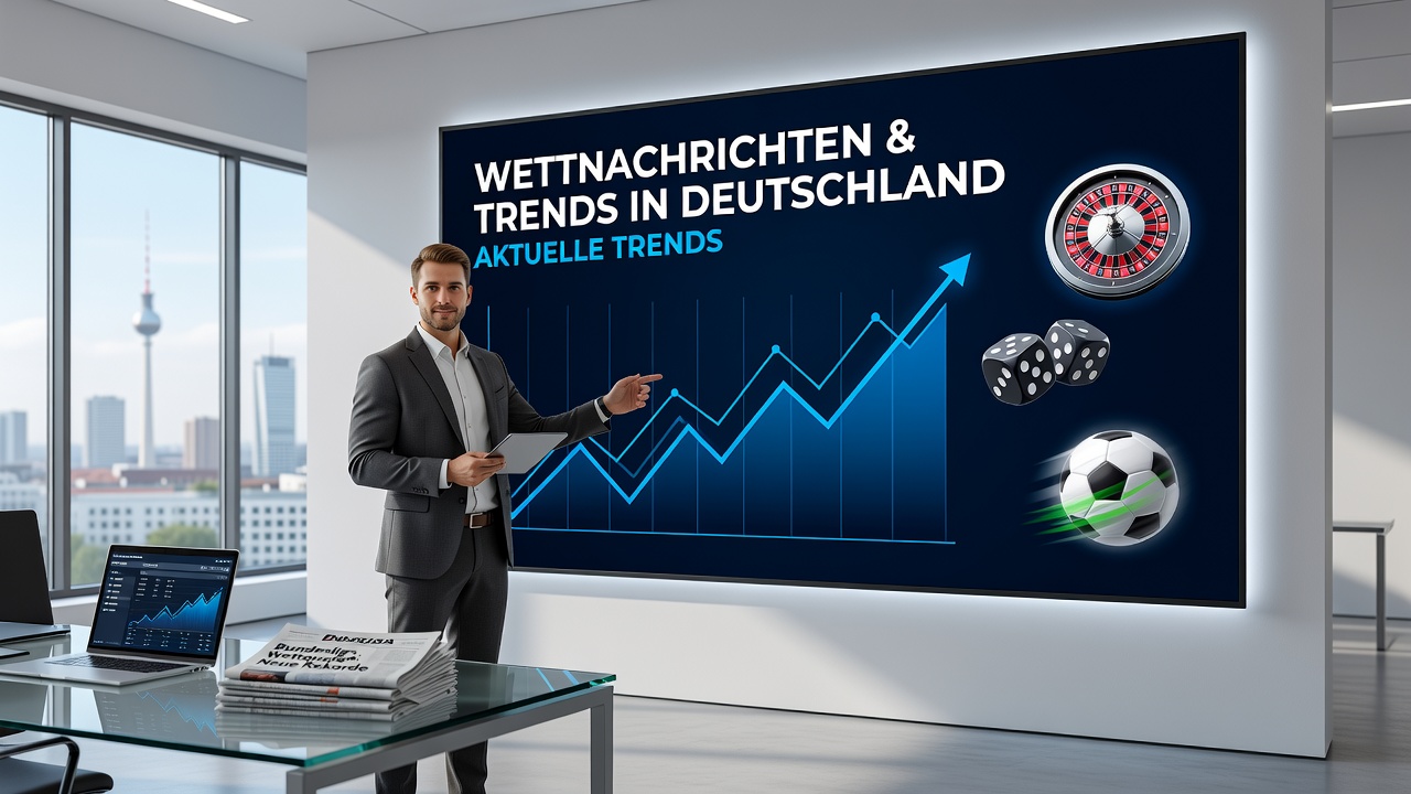 Graphik zum Wachstum der Sportwetten in Deutschland mit steigenden Umsatzlinien und Fußballmotiven